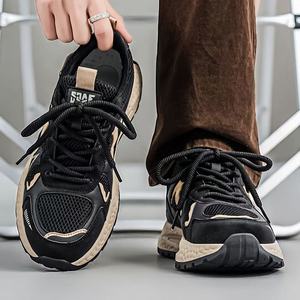 White Mesh Lace-Up <b>Sneakers</b> Round Toe Thick Sole Breathable All-Season Rubber Outsole EVA Midsole Sporty Skateboarding <b>Shoes</b> - Product Image 3