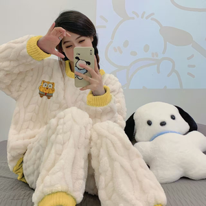 Pijamas de <span class=keywords><strong>Invierno</strong></span> para Mujer, Conjunto de Franela con Estampado de Dibujos Animados, Ropa de Dormir Gruesa de Manga Larga, Ropa de Casa Cómoda y Holgada con Estampado de Gatitos - Product Image 5