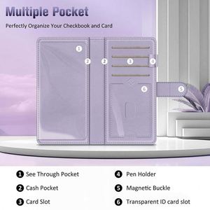 Funda para Libreta de Cheques de Cuero Sintético Larga FINTIE, con Bloqueo RFID Personalizado, Gran Capacidad, Registro Estándar, Duplicado de Cheques, Porta Tarjetas y Bolígrafos - Product Image 4