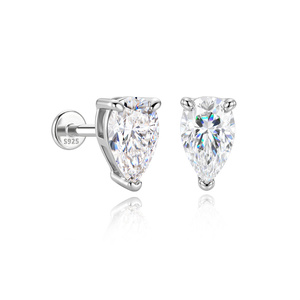 Pendientes de Moissanita Color D de 5*8mm, Plata de Ley S925, Cabeza Plana, Joyería de Oro Blanco - Product Image 1