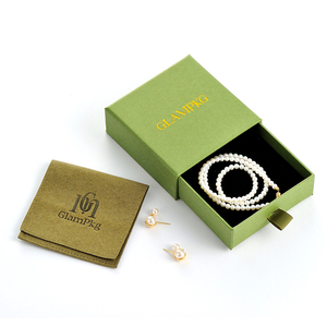 Custom Gold Foil Logo Green Ribbon Pull-Out Sliding Drawer Jewelry <b>Box</b> with Black Foam Insert for Pendant Ring <b>Earrings</b> - Product Image 6