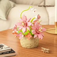Kit de construction éducatif DIY MOC 1:8 : Modèles de jardins de fleurs en briques, roses en pot, tournesols, succulentes, bonsaïs avec boîte de rangement