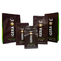 Bio Pla personnalisé imprimé 125g 250g 500g 1kg 12 oz papier d'aluminium noir sacs à café en plastique à fond plat avec Valve et fermeture éclair