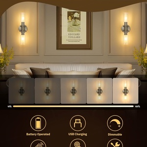 Lámparas de Pared Inalámbricas Modernas de 4 Bombillas, Color Níquel Arena, Juego de 2 Piezas, Control Remoto, Fuente de Luz LED, Hierro, para Sala de Estar, Dormitorio, Baño - Product Image 2