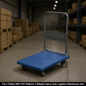 Chariot Fervi avec plateforme en PVC, 4 roues, chariot de manutention robuste pour entrepôt - Product Image 3
