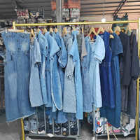 Gaun Jeans Wanita Bekas Campuran Denim Aneka Model Vintage Musim Panas Pakaian Bekas Trendi Thrift Langsung dari Pabrik