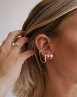 4 Pasang Anting Zirkon Bunga Asimetris dan Set Cuff Telinga Rantai untuk Wanita, Perhiasan Gaya Campuran Kuningan Berlapis Emas