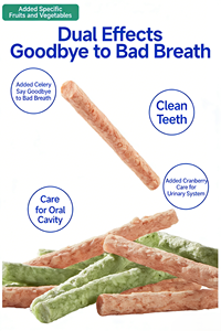 ขนมสุนัข OEM - ผลไม้และผักแท่งช่วยให้ลมหายใจหอมสดชื่น รสแครนเบอร์รี่ 100 กรัม ทำความสะอาดฟันขณะเคี้ยว ผลิตจากหนังวัวคุณภาพดี ยืดหยุ่น - Product Image 3