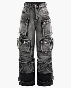 Pantaloni Jeans <span class=keywords><strong>Cargo</strong></span> da <span class=keywords><strong>Donna</strong></span> Autunno Inverno Multitasche Grandi Larghi, Sexy a Vita Alta Stile Streetwear Casual Dritti in Denim - Product Image 2