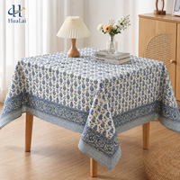 Nappe rectangulaire HuaLai 90x156 pouces en faux coton polyester, bleu roi, imprimé floral, pour table à manger, personnalisable