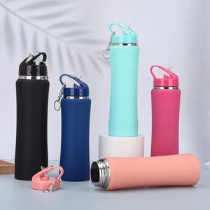 Lightweight Sports Vacuum Thermos 600ml 750ml Stainless Steel <b>Water</b> Bottle Straw Lid Portable Camping Cycling Drink <b>Container</b> - Product Image 2