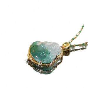 Collier pendentif Bouddha Maitreya en imitation jade Hetian style chinois, couleur dégradée, collier Bouddha rieur en jade - Product Image 4