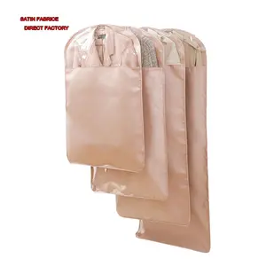 럭셔리 새틴 실크 의류 가방 지퍼 옷장 보관 주최자 가방 정장 드레스 코트 옷 운반 커버 여행 커버-핑크