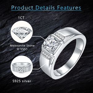 1CT Moissanite <b>Stones</b> DEF VVS <b>Men</b> <b>Rings</b> Moissanite <b>Ring</b> 925 Sterling Silver Moissanite <b>Ring</b> Engagement - Product Image 5