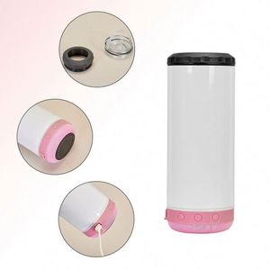 Bouteille isotherme 4-en-1 en acier inoxydable de 16 oz, refroidisseur de boissons 4 heures, mini haut-parleurs sans fil, chargement USB, sublimation - Product Image 1