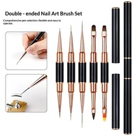 Pinceau à ongles professionnel double embout noir et or rose avec poils en nylon pour salon de manucure – Vente en gros