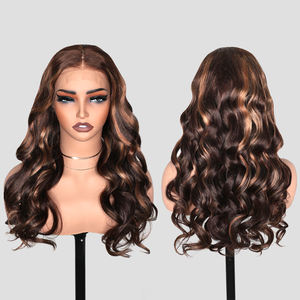 T4P4/27 #   Perruques sans colle à ondulations lâches en <span class=keywords><strong>cheveux</strong></span> humains, perruque à dentelle frontale 13x4 avec nœuds décolorés, raie classique et mèches ombrées - Product Image 5