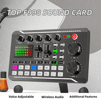 Carte son console F998 OEM Chine la plus vendue, mixeur audio professionnel pour podcast en direct, prise en charge de 2 appareils, voix réglable