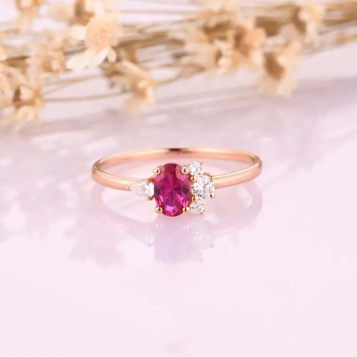 Handcrafted Gorgeous Jewelry Rose Gold Plated 6x4mm Oval Cut Natural Ruby Engagement Ring