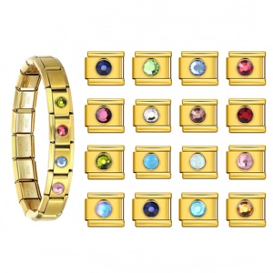 Bracelets à breloques italiens en gros, charmants bracelets dorés avec diamants colorés, bracelet tendance en acier inoxydable de 9 mm, cadeau de bijoux DIY - Product Image 1
