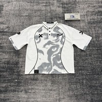 Polo à manches courtes en tissu gaufré ample et respirant pour homme, style américain tendance, avec impression sur écran et logo brodé personnalisé