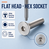 Vis autotaraudeuses à tête hexagonale plate CA, en acier inoxydable SUS304, anticorrosion, résistantes aux vibrations, à tête cylindrique Allen