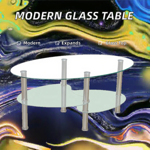 Mesa de Centro Extensible Moderna de Tres Niveles con Forma de Pez, Personalizable, de Vidrio Templado Transparente y Estructura de Hierro, Mueble de Alta Calidad - Product Image 2
