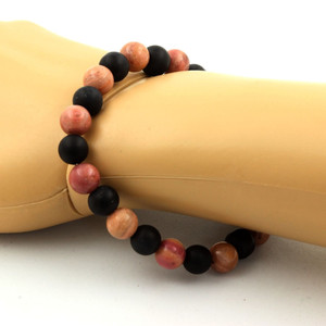 Bracelet en rhodonite + onyx noir mat, perles de 8 mm. - Product Image 1