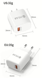 Wholesale QC3.0 18W Smart USB Wall Charger 5V 3A Travel <b>Adapter</b> US/EU/AU/UK <b>Plug</b> Phone Single Port Phone <b>Adapter</b> - Product Image 6