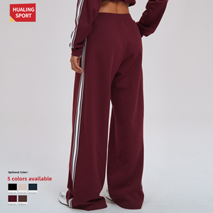 <span class=keywords><strong>Pantalon</strong></span> de survêtement large à taille haute pour <span class=keywords><strong>femme</strong></span>, en mélange de coton, décontracté, avec poches, idéal pour la gym, la course et les activités de plein air - Product Image 3