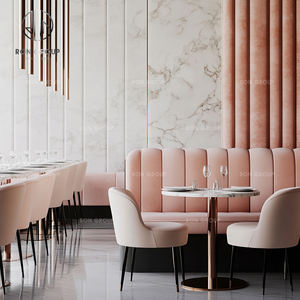 Muebles para Cafetería, Juego de Comedor, Mesa de Mármol y Sillas de Cuero, Sofá de Terciopelo con Costuras Verticales Rosas para Restaurante - Product Image 2