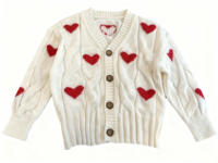 Cardigan en tricot blanc doux pour fille, 100% coton, pour la Saint-Valentin, avec boutons, motif de cœurs rouges, vêtements pour bébé