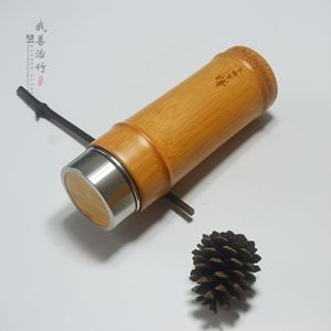 Bamboo Thermos Cup Stainless Steel Inner 12-24h Insulation Travel Portable For All Ages Coffee Brown Straight Design ZB-04 - Product Image 4