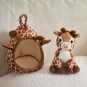新款仿真动物幼崽小屋桌面装饰品老虎长颈鹿毛绒玩具宠物屋 - Product Image 2