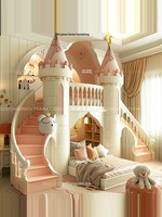 Litera Creativa Tipo Loft para Niñas Cama de Lujo Estilo Crema de Princesa Diseño de Castillo de Ensueño con Base Secreta para Dormitorio Infantil