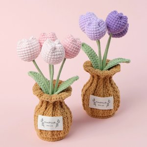 <span class=keywords><strong>Tulipani</strong></span> e Rose Artificiali all'Uncinetto Fatti a Mano in Lana, Decorazione per Auto, Scrivania, Casa, Laurea, Festa della Mamma - Product Image 5