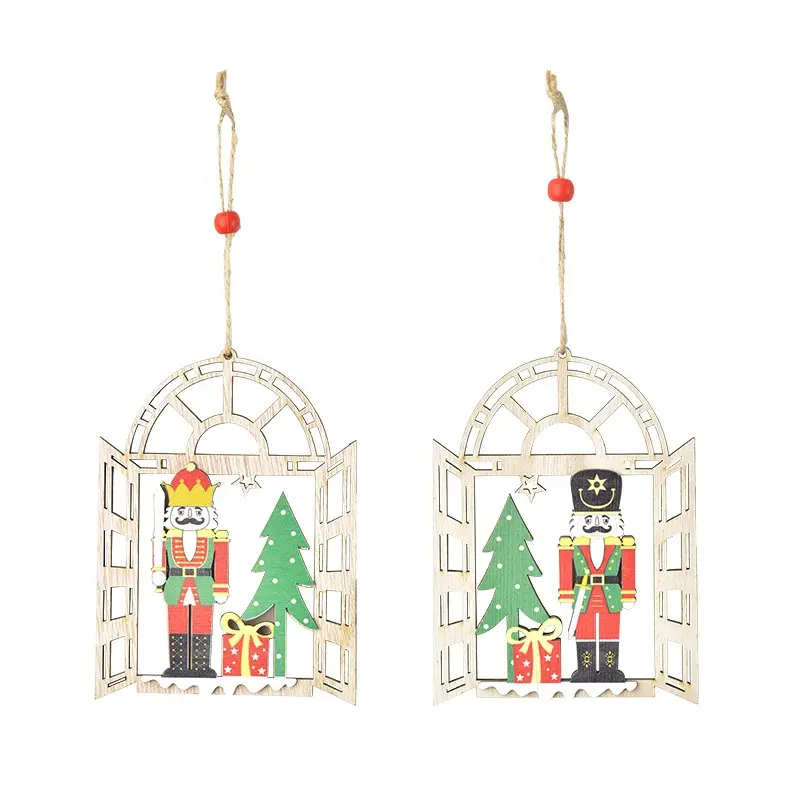 DIY Christmas Window Nutcracker Ornaments Wooden Hanging Walnut Soldier Decoration Xmas Crafts for Christmas Tree