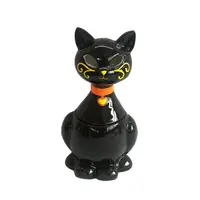Grosir Halloween Labu Besar Buatan Tangan Guci Keramik Inovatif Kucing Hitam Permen Kue Jar Penyimpanan Makanan dengan Tempat Lilin Tutup