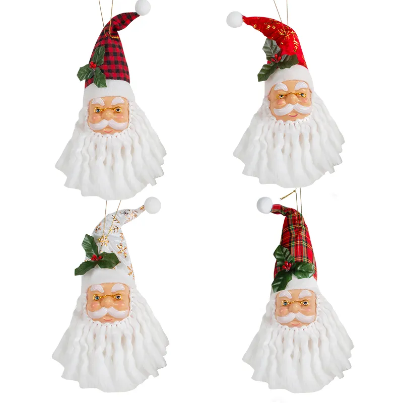 NXD 별빛 컬렉션 레드/화이트 패브릭 매달려 격자 무늬 산타 머리는 전통적인 테마 크리스마스 장식을위한 가능한 모자가 있습니다