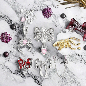 Pulsera de Plata de Ley 925 con Colgante de Lazo, Zirconia, Corazón Rosa y Roseta - Joyería DIY para Regalo - Product Image 3
