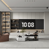 Console TV murale modulaire de luxe personnalisable en bois avec écran LED, design moderne, étagères ouvertes, durable et écologique