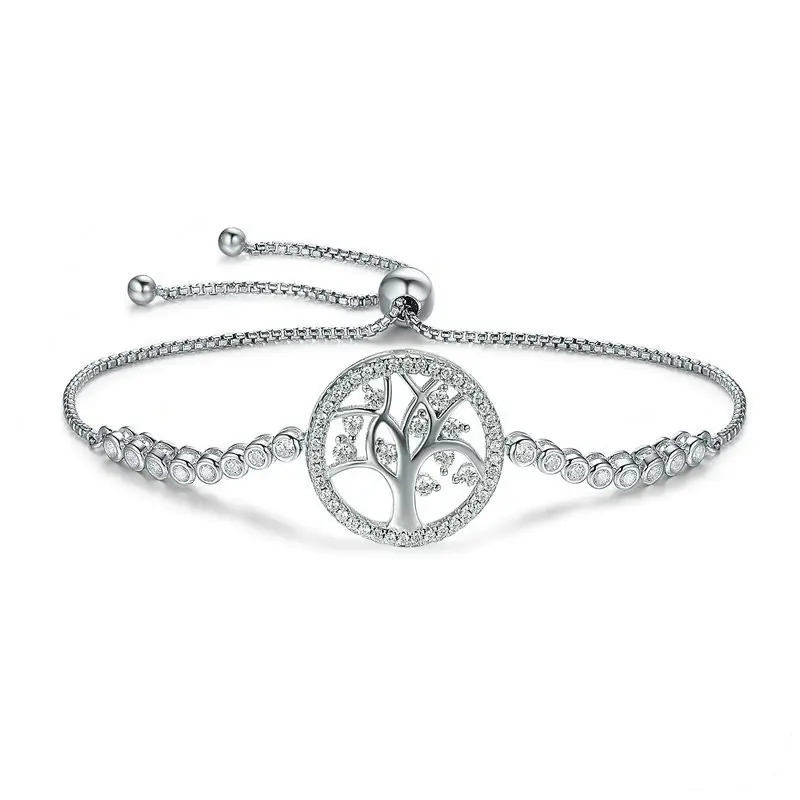 Tennis CZ chaîne ajustable 925 argent Sterling arbre de vie Bracelets femme bijoux