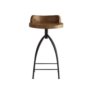 Minimalist Rustic Wooden Bar <b>Stool</b> with Luxury Vintage Design Upholstered Swivel Seat and Metal Legs for Dining - Product Image 6