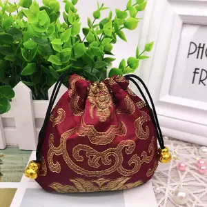 Foshan Deqi Jewelry Packaging Manufacture Custom Pink Color Silk Brocade Jewelry Pouches Bags With Zip For Jewellery