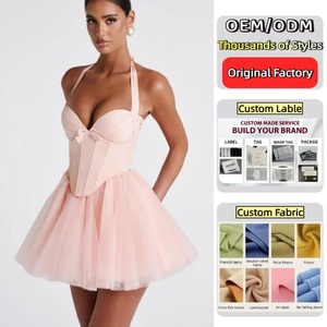 Pink Halter <strong>Corset</strong> Bodice Open Back <strong>Tutu</strong> Mini Tulle Elegant Evening Cocktail Party Short <strong>Dress</strong> for Women Ladies - Product Image 1