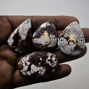 Lote de Piedras de Magnesita Jaspe Natural 100% de Caballo Salvaje, Sueltas, Pulidas, en Formas Ovaladas, Cojín, Pera y Cabujón, Marrón y Blanco, para Fabricación de Joyas - Product Image 3