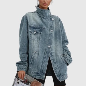 Chaqueta vaquera vintage OEM al por mayor con dobladillo deshilachado, estilo holgado, de manga larga para mujer - Product Image 1