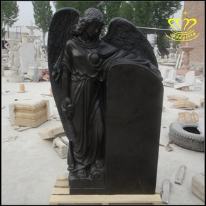 Statue d'ange en marbre noir moderne du Hebei, pierre tombale pour usage commémoratif en extérieur - Product Image 1