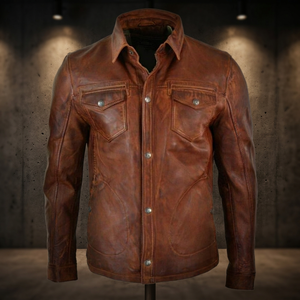 BS International NA107 Veste de motard traditionnelle en cuir et toile imperméable et respirante, couleur marron poli, pour l'hiver et les fêtes - Product Image 1