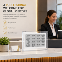 Horloge mondiale numérique Kylendar 7,5 pouces en acrylique premium avec écran E-Paper, Wi-Fi, 16 fuseaux horaires et calendrier pour bureau de direction